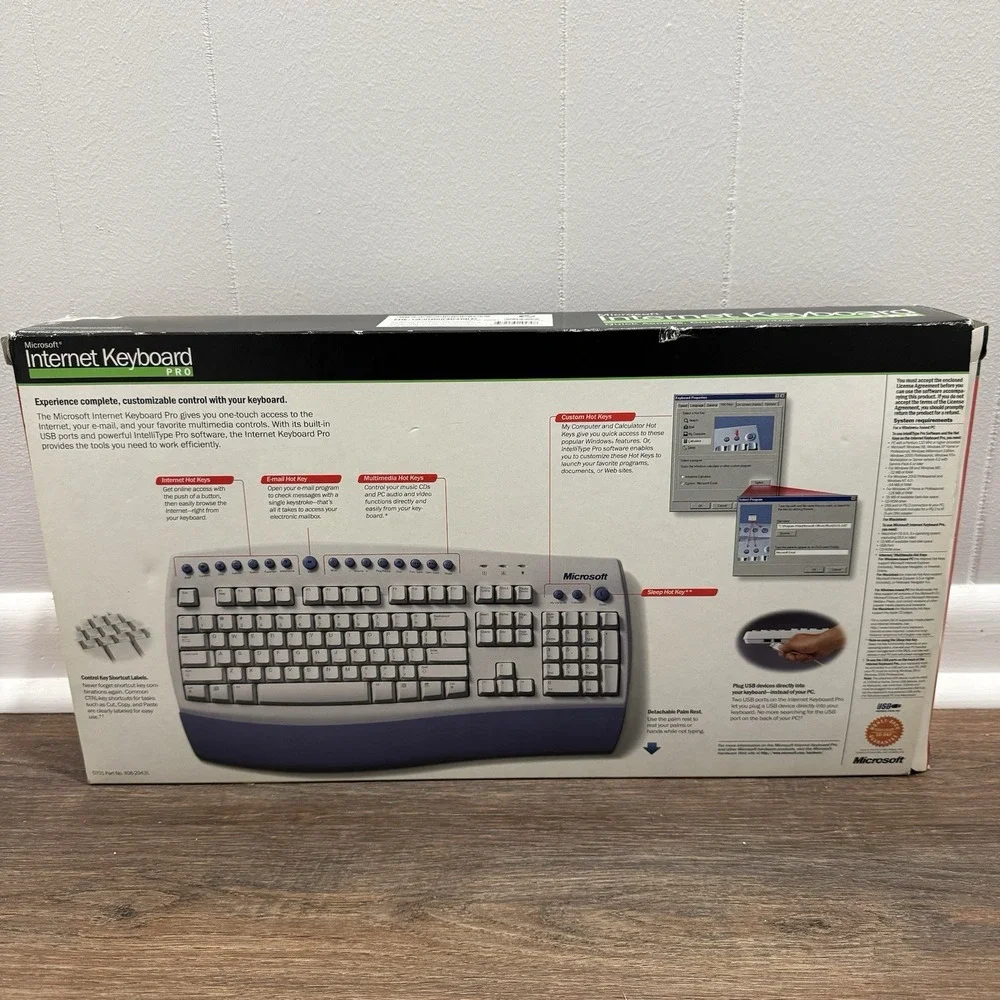 Microsoft‎ Internet Keyboard Pro Wired 2 USB Ports Hot Keys New